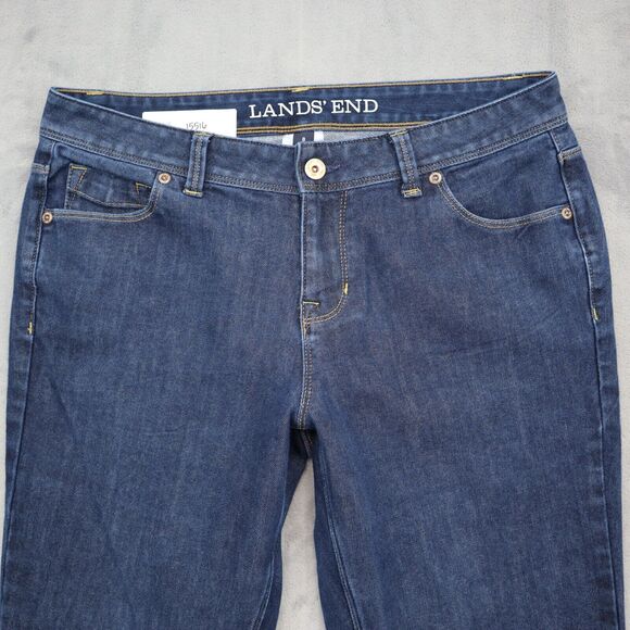 Lands End Pants Womens 8 Blue Straight Dark Wash Mid Rise Denim Button Jeans - Picture 9 of 16